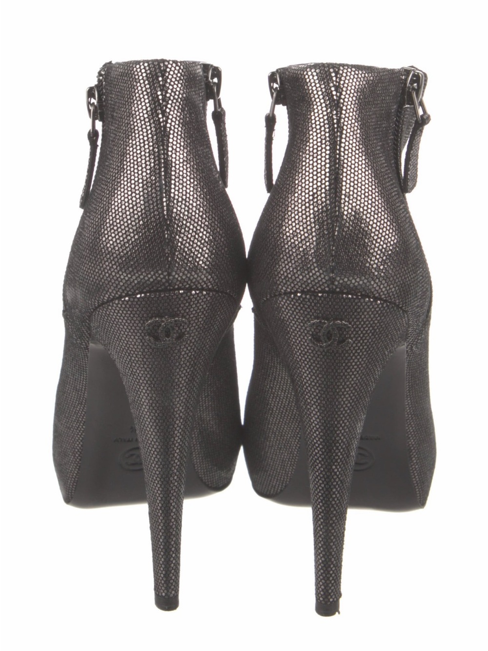 CHANEL Metallic Black Textured Heeled Ankle Boots size 41- US 8.5/9